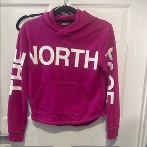 The North Face Magenta Hoodie with White Lettering